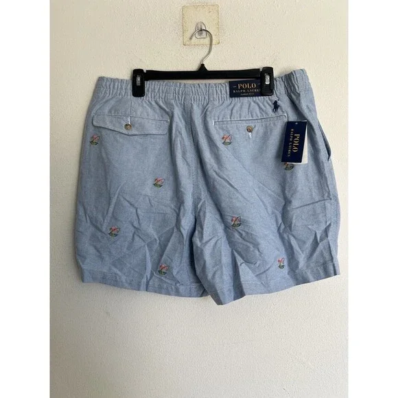 POLO RALPH LAUREN 6-Inch Polo Prepster Oxford Shorts Blue Size XL Flamingo